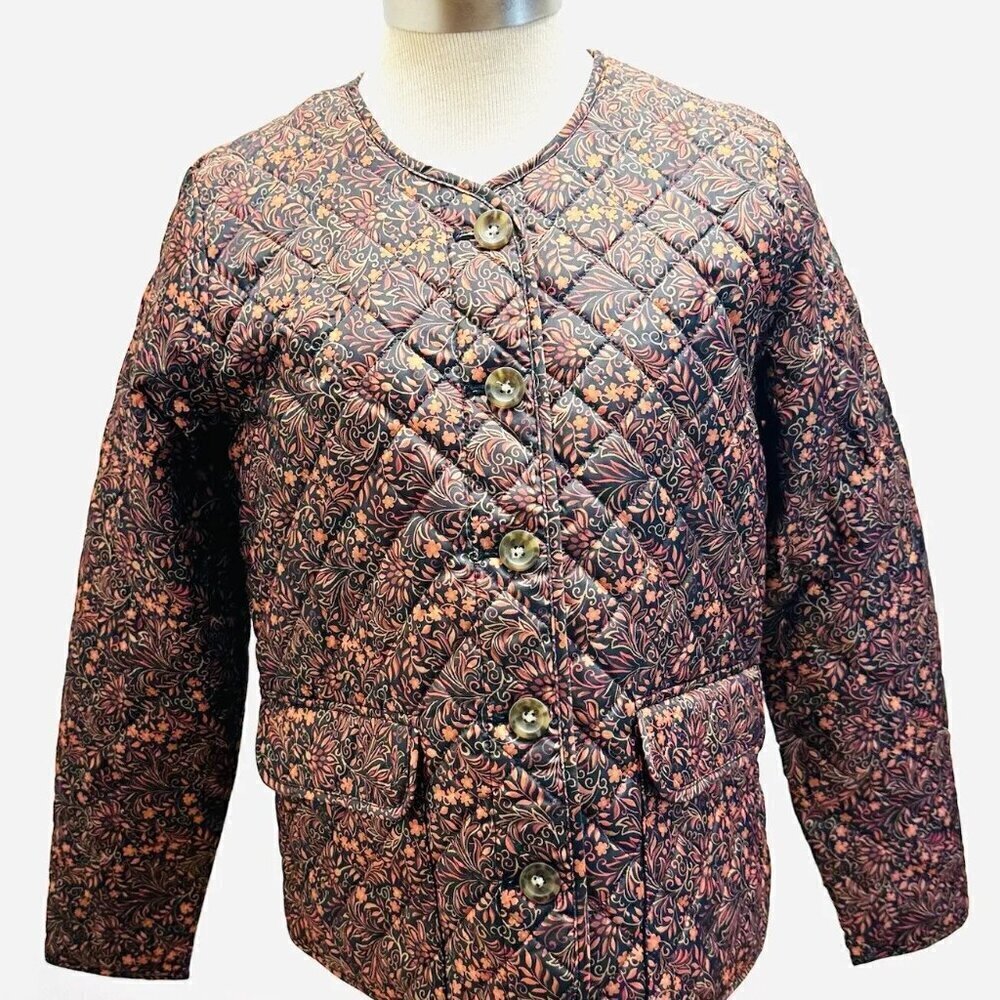 NWT CROFT & BARROW Women Button Down Quilted Vines Jacket Lightweight Size Small